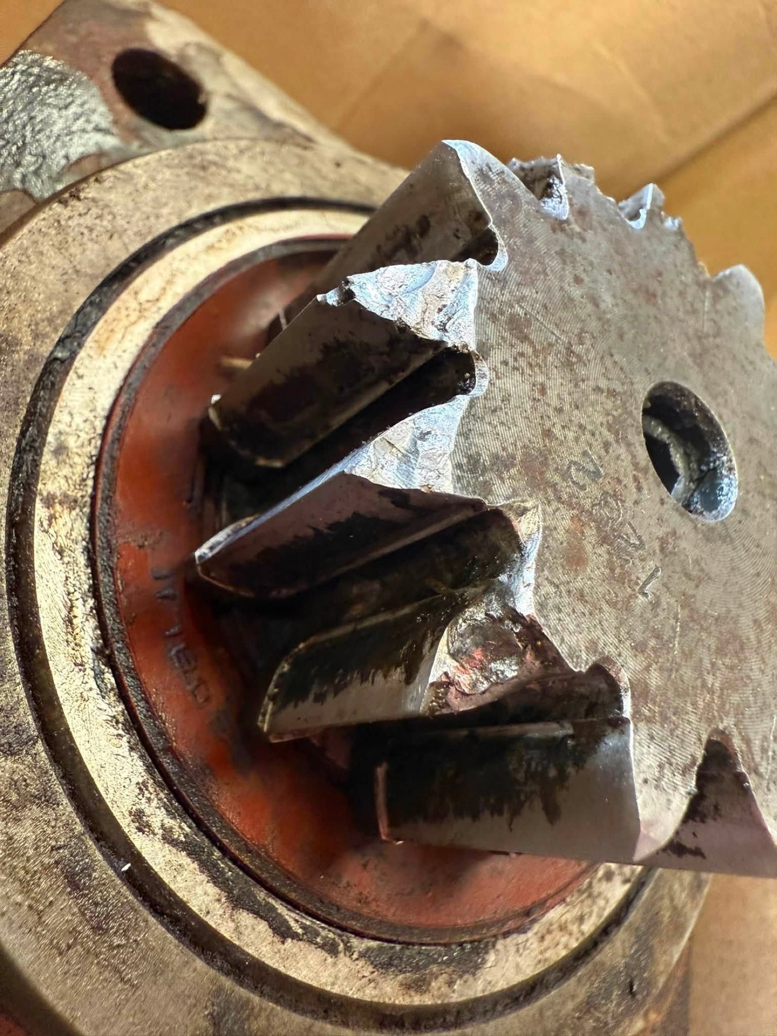 Severely damaged gear teeth