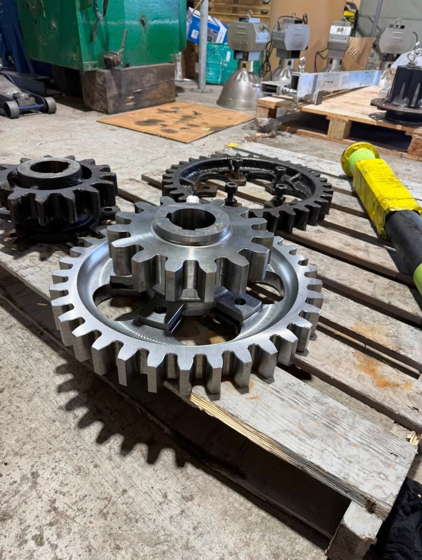 Large freshly machined gears at Metalspray Engineering