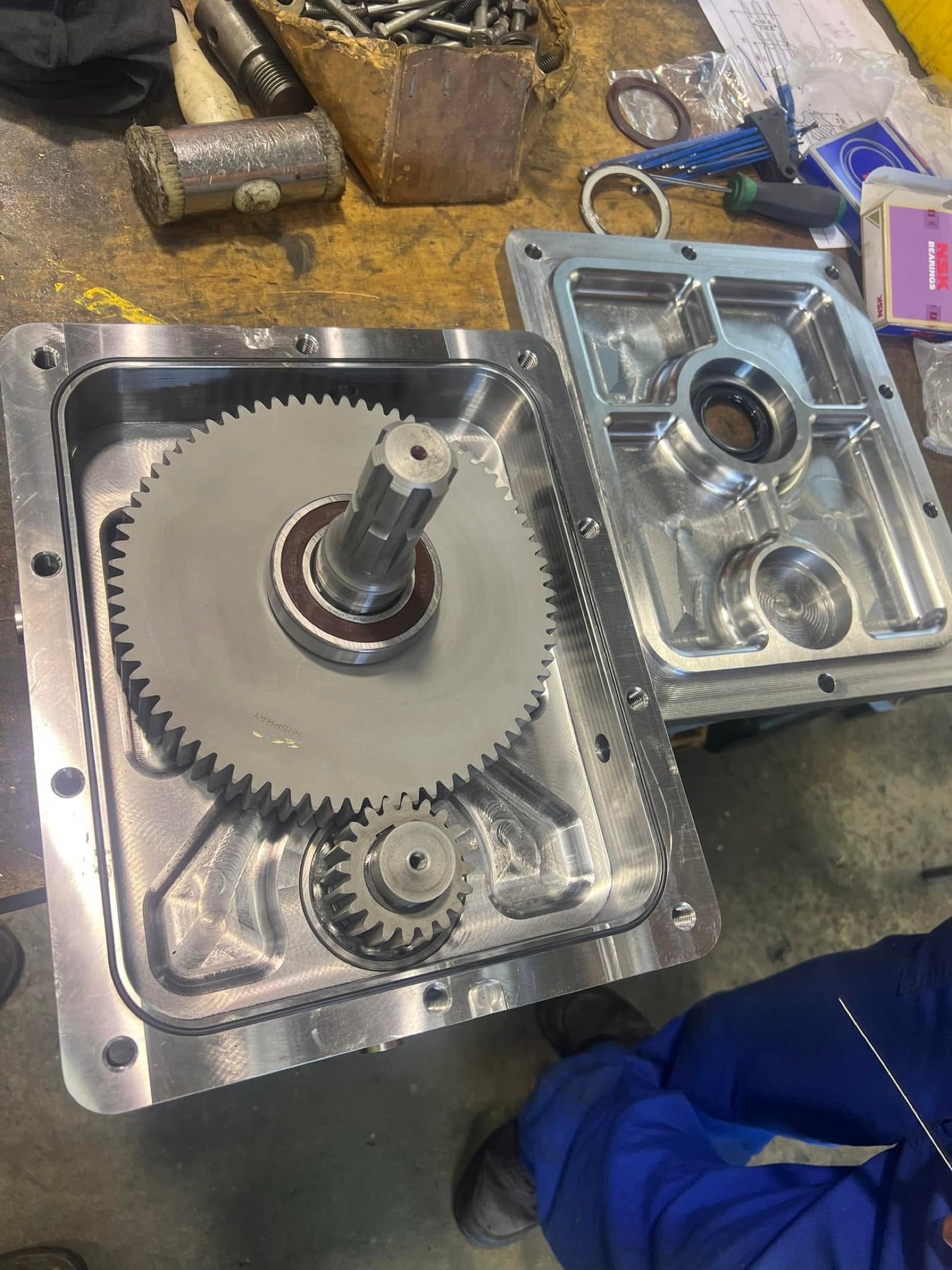 Machined gear assembly in Metalspray's workshop